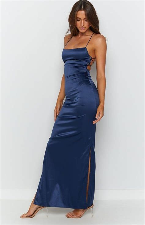 dark blue silk dress